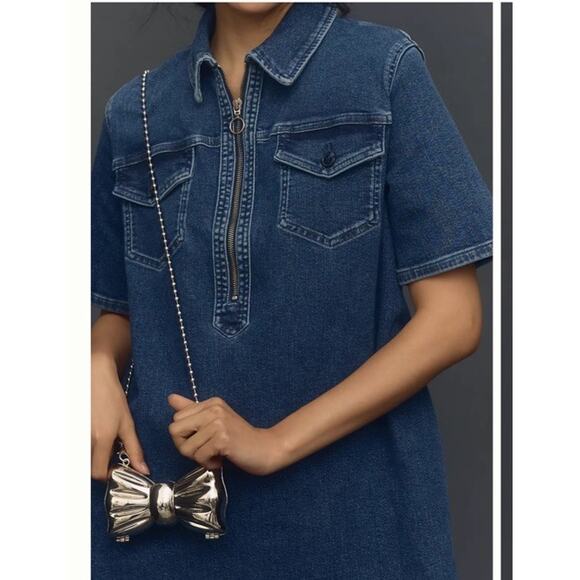 Anthropologie Pilcro Denim Mini Dress PM Westley Regenerative Cotton Heavy Boho - Picture 1 of 14